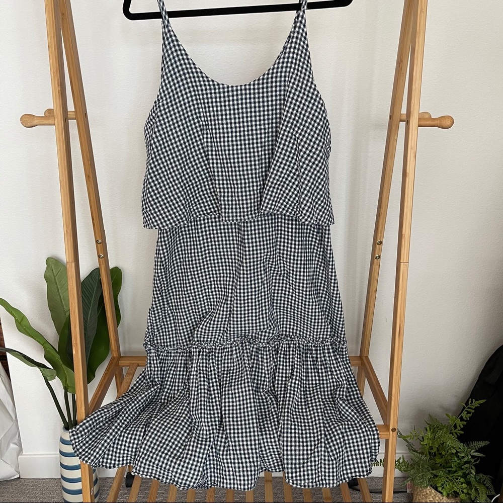 Navy blue gingham ruffle dress